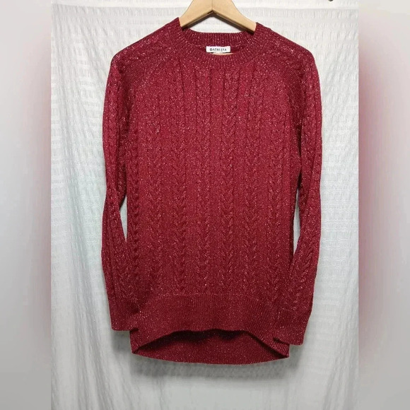 ATHLETA Crossroads Crewneck Sweater Red Metallic Cable Knit. Ladies size xs - Picture 3 of 10